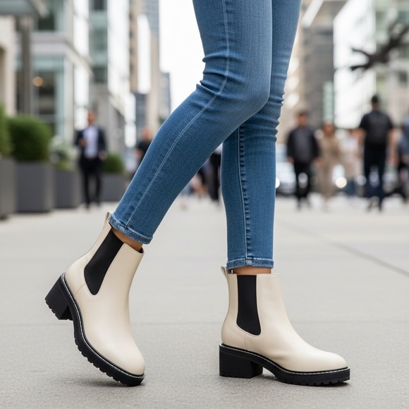 Madewell Carina Platform Chelsea Boot Cream Black Leather Ankle Boots Women’s 6